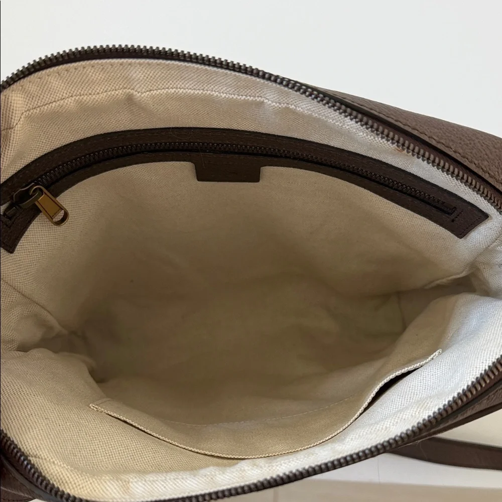Gucci Brown GG Supreme Canvas Crossbody Bag with Red & Green Stripe